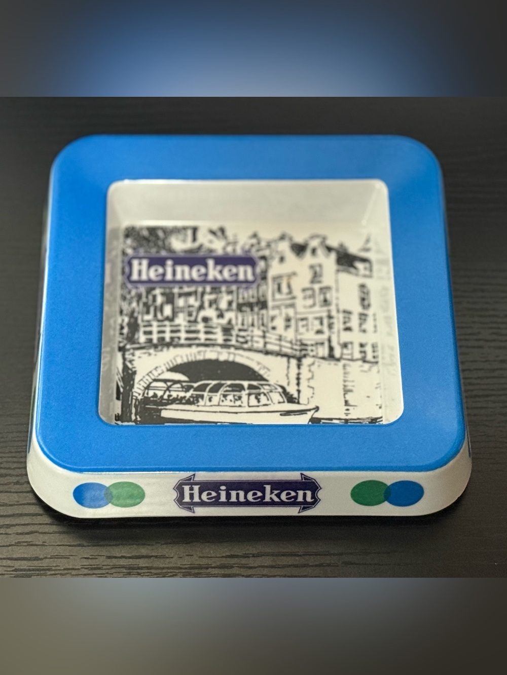 Blue and White Branded Square Tray